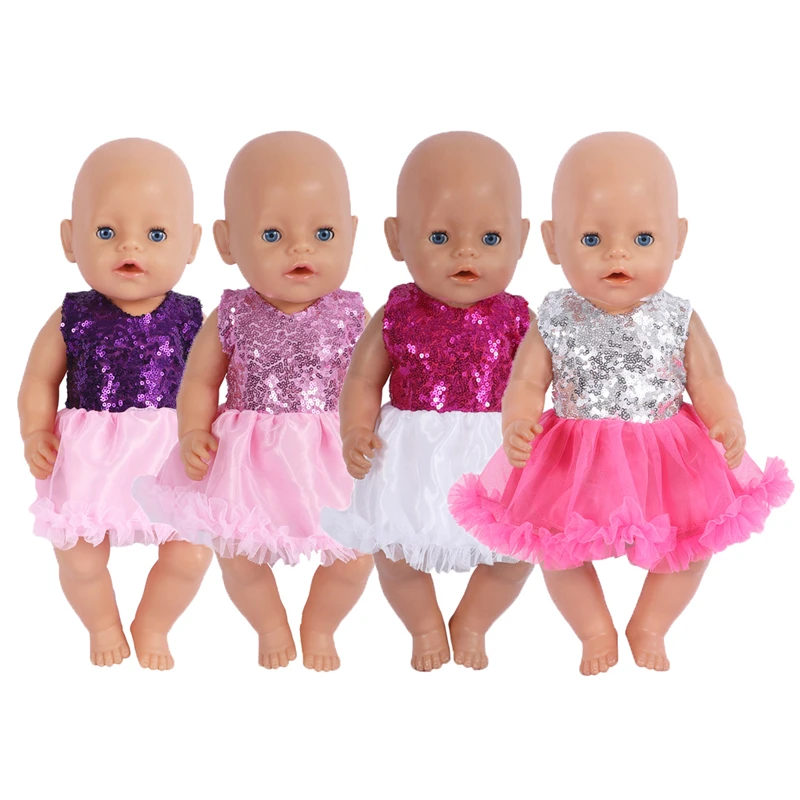 43 cm Doll Clothes 17 Inch Doll Fashion Sequins Dress Baby Born Dolls Costume American Girl Fit Bjd 1/4 Doll Doll Accessories