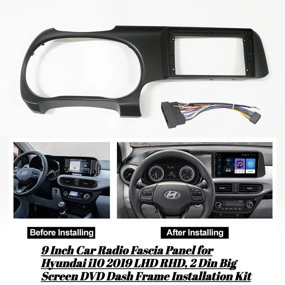 

9-дюймовая автомобильная панель радиоприемника для Hyundai i10 2019 LHD RHD, комплект для установки DVD с большим экраном 2 Din, рамка приборной панели