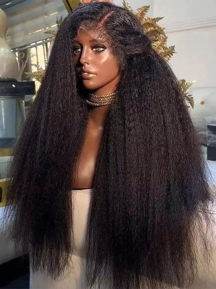 

40Inch Glueless Virgin Kinky Straight 13x4 Lace Front Hair Wigs Human Hair With Kinky Edges & Baby Hair Put On and Go Glueless Wigs 5x5 HD Closure Wig 250% Density Pre Bleached