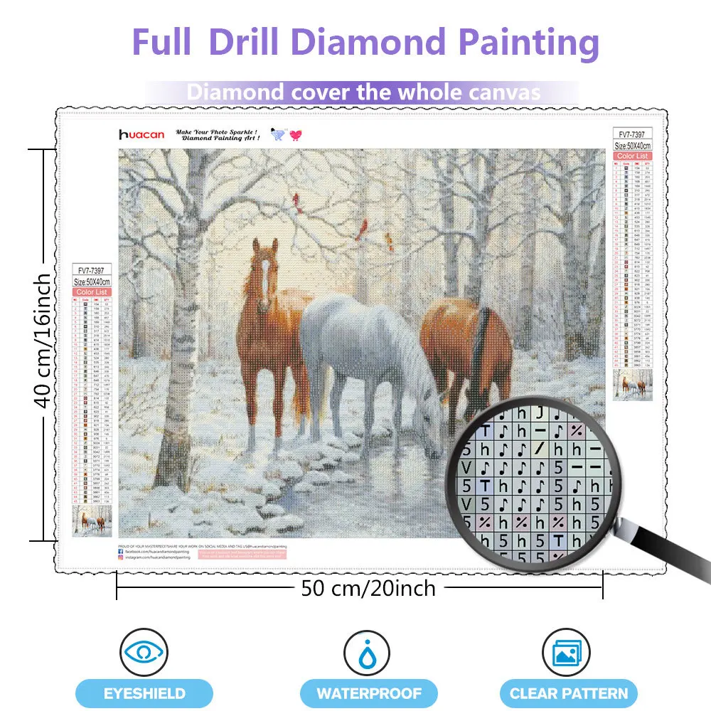 HUACAN inverno pittura diamante cavallo pieno quadrato rotondo mosaico animale ricamo Kit completo immagine di strass decorazione della parete