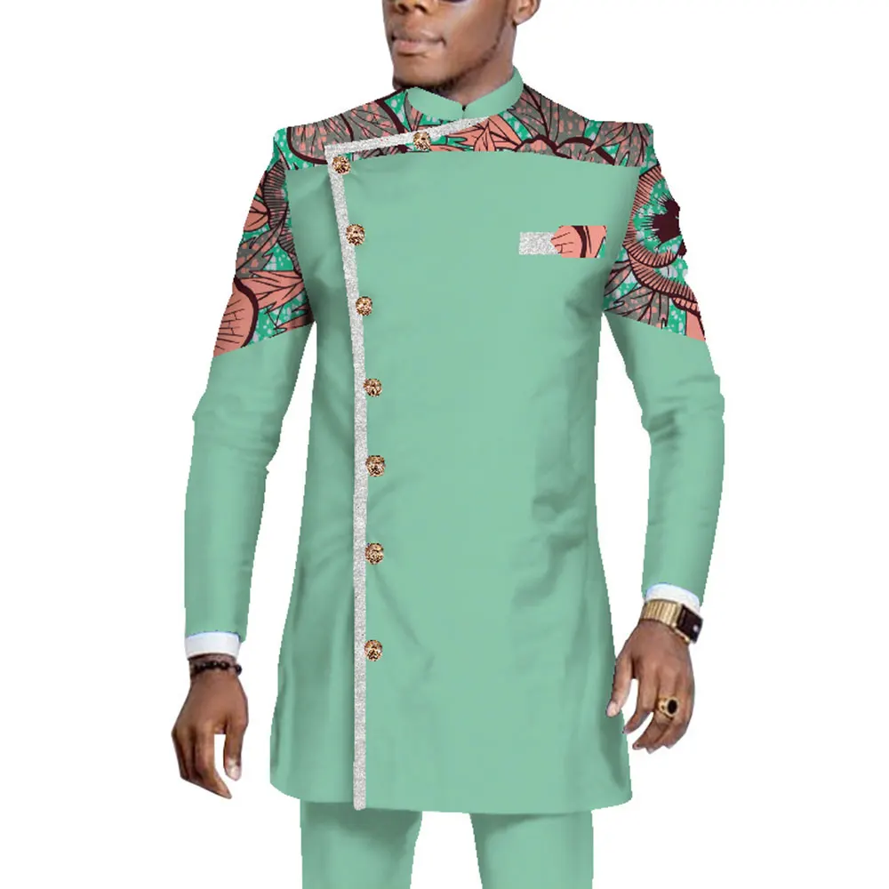 2020 Châu Phi Mới Nam Dashiki Trang Phục Áo Sơ Mi Tay Dài Phù Hợp Với Ankara Quần Size + 2 Cái Bộ Châu Phi Nam Quần Áo WYN1065