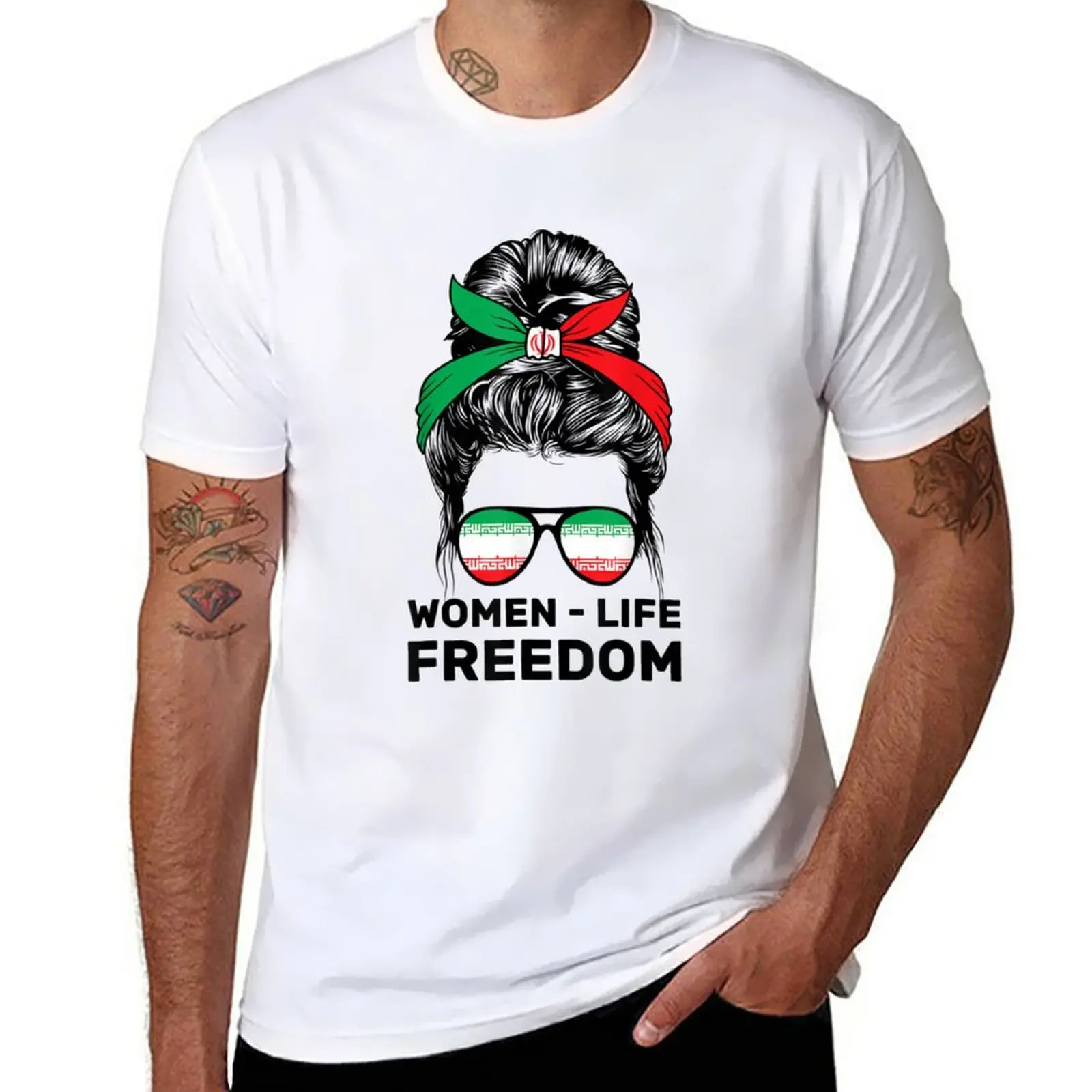 New women life freedom free iran messy bun iranian flag T-Shirt summer tops sweat shirts Tee shirt mens t shirts casual stylish