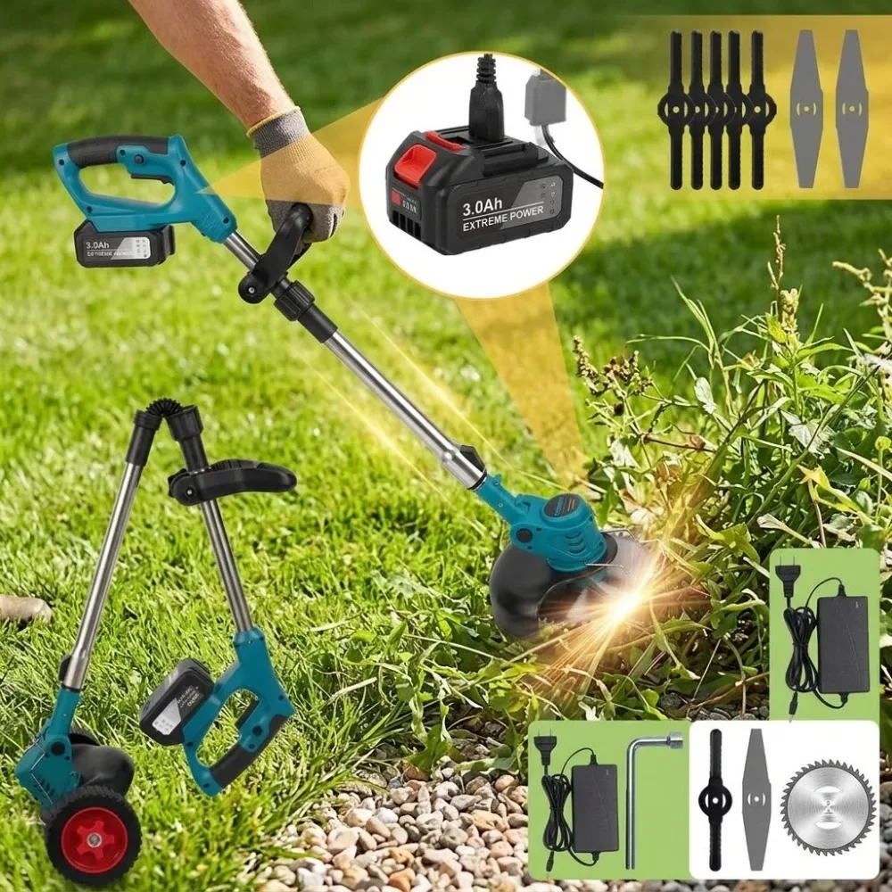 Portable Weeding Machine With Wheels 3 Types Blades For Garden Pruning Handheld Electric Grass Cutter 21V Cordless Lawn Mower