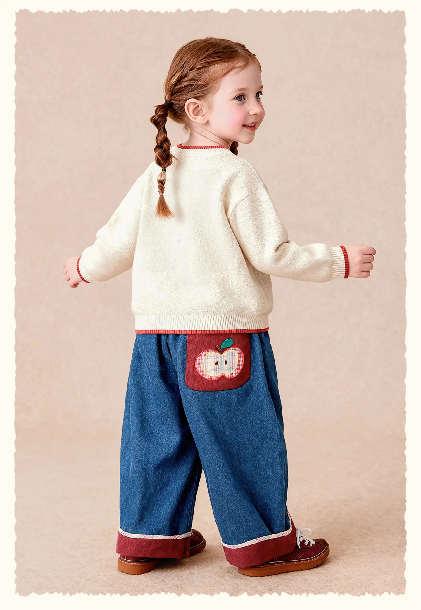 Amila 2026 Herbst Neue Kinder-Jeanshose mit Umschlagbündchen, Vintage-Waschung, gerolltem Saum, weitem Bein, weich, vielseitig für den Alltag – Detail 13