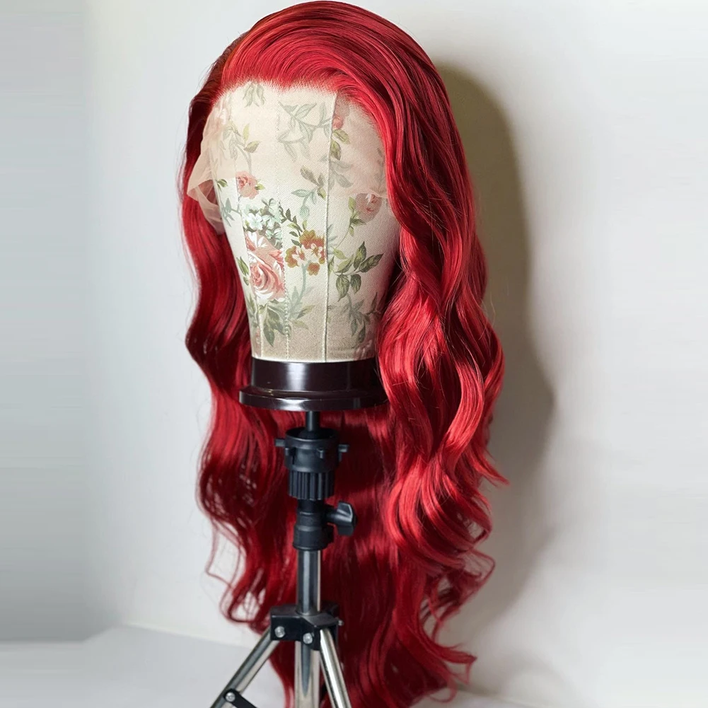 بيرناردو الاصطناعية الدانتيل شعر مستعار أمامي طويل مموج الشعر الأحمر الدانتيل شعر مستعار أمامي الشعر الطبيعي بيروكات صناعية للنساء السود الاستخدام اليومي