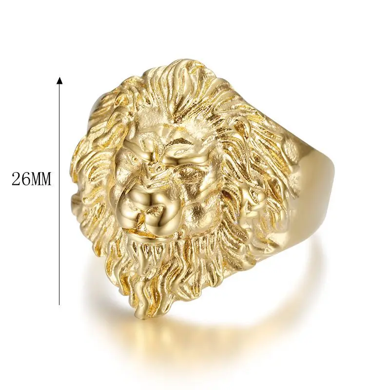 HIP Hop Bling Gold Color Stainless Steel Animal Male Lion Finger Rings for Men Rapper Jewelry Size 7-13 Drop Shipping