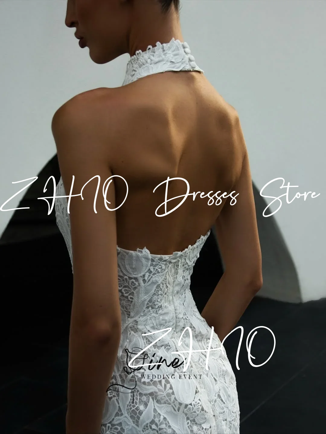 Zhi personalizado halter sem mangas rendas sereia vestido de casamento sem costas zíper longo trem espartilho vestidos de noiva novia