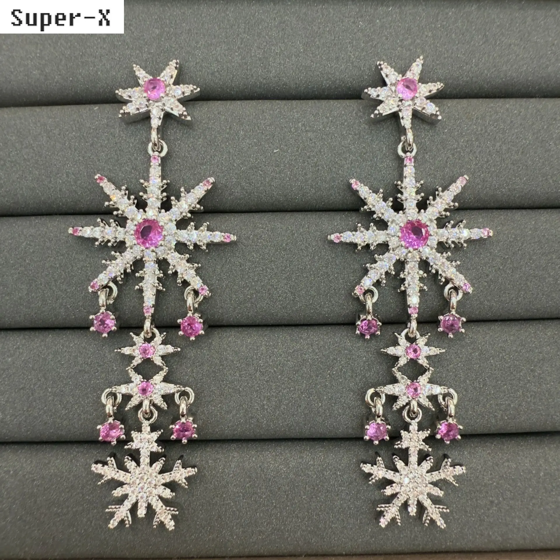 shiny zircon snowflake earrings for women jewelry wedding party gala event long dangling earrings pink white yellow zircon