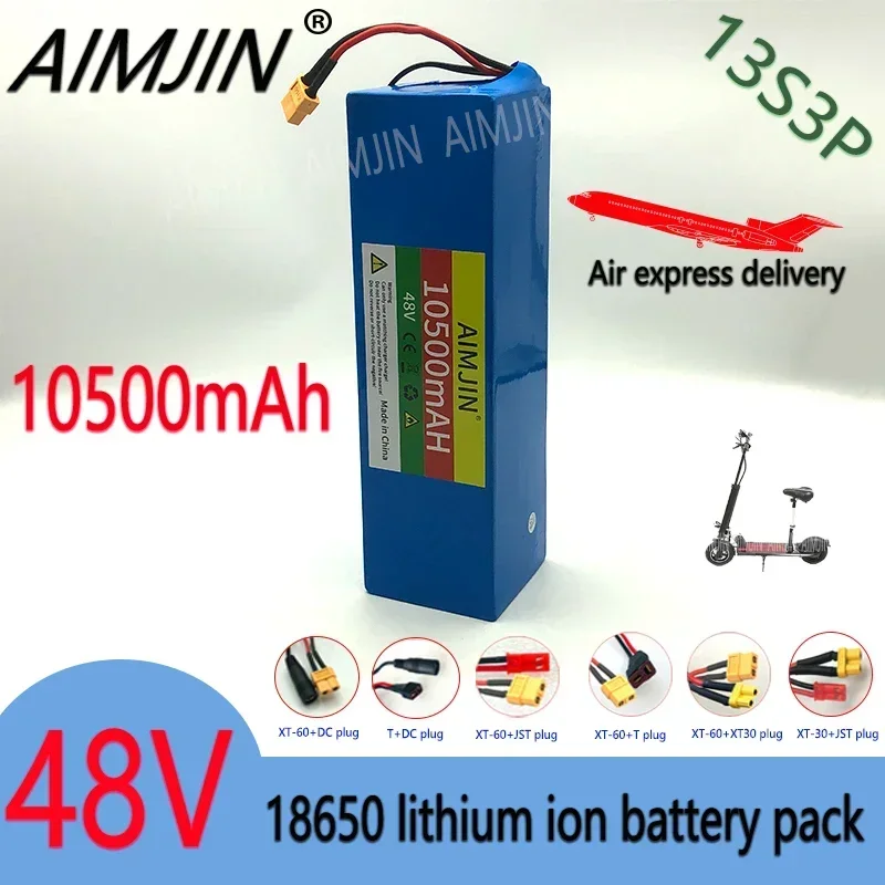 Paquete de batería de iones de litio de alta potencia 13S3P 48V 10500mAh18650 con BMS de 1000W 54,6 V para bicicleta eléctrica Scooter + cargador 2A