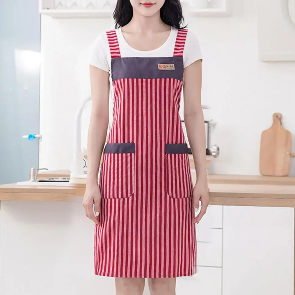 Kitchen Apron Sleeveless Waterproof Oil-proof Cooking Aprons Double Pocket Fashion Simple H-type Shoulder Aprons Unisex Apron