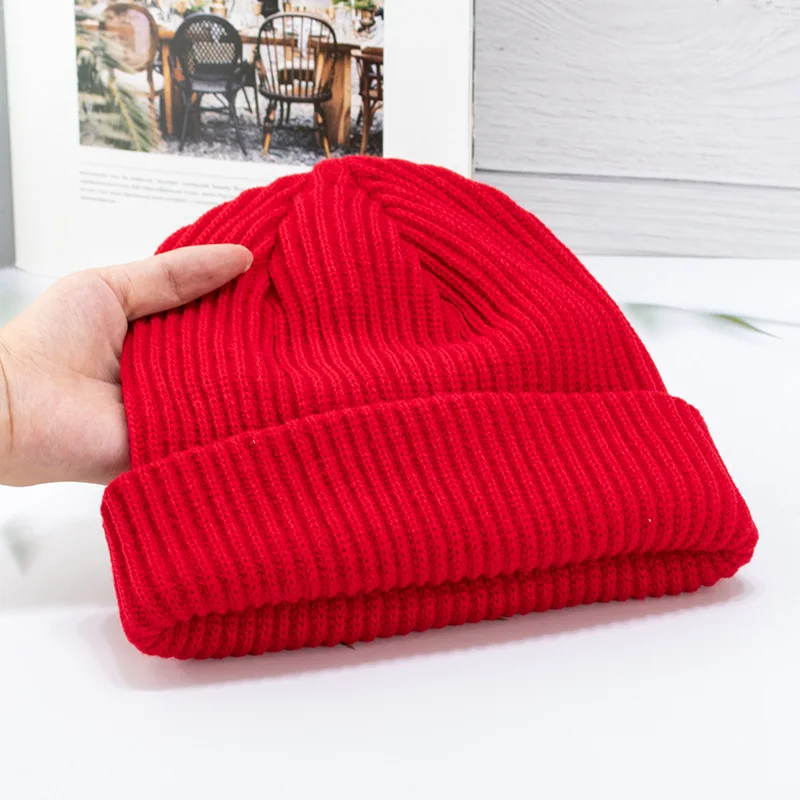 Custom Logo Men Beanie Hat Winter Baggy Melon Cap Text Logo Embroidery Knitted Hats for Women Skullcap Cuff Hats