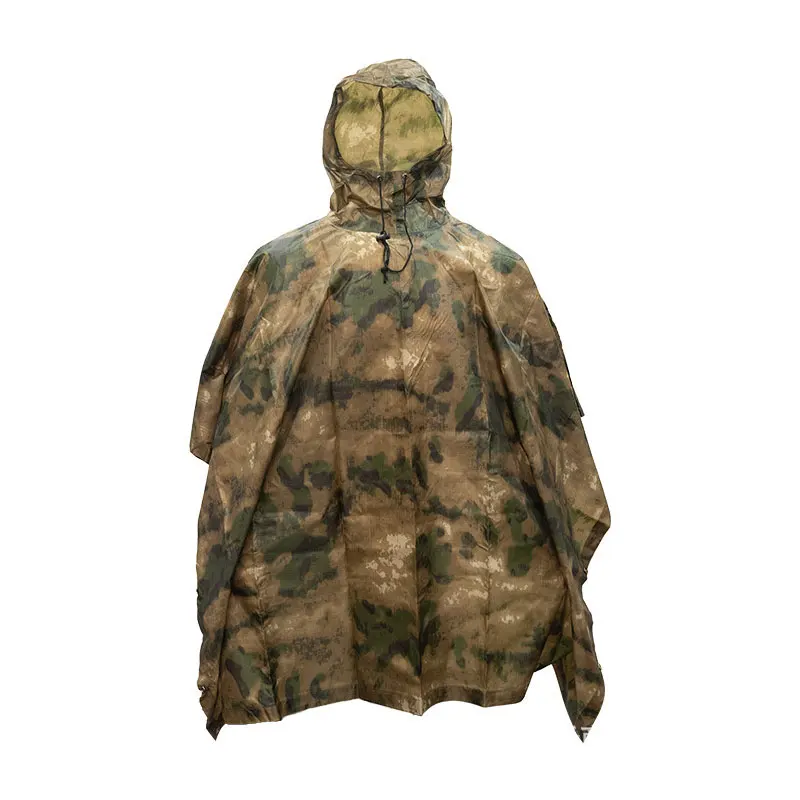 ATFG Camouflage Tactical Poncho Raincoat Tour Portable Waterproof Military Rain Protection Foldable Rain Coat Trip with Storage