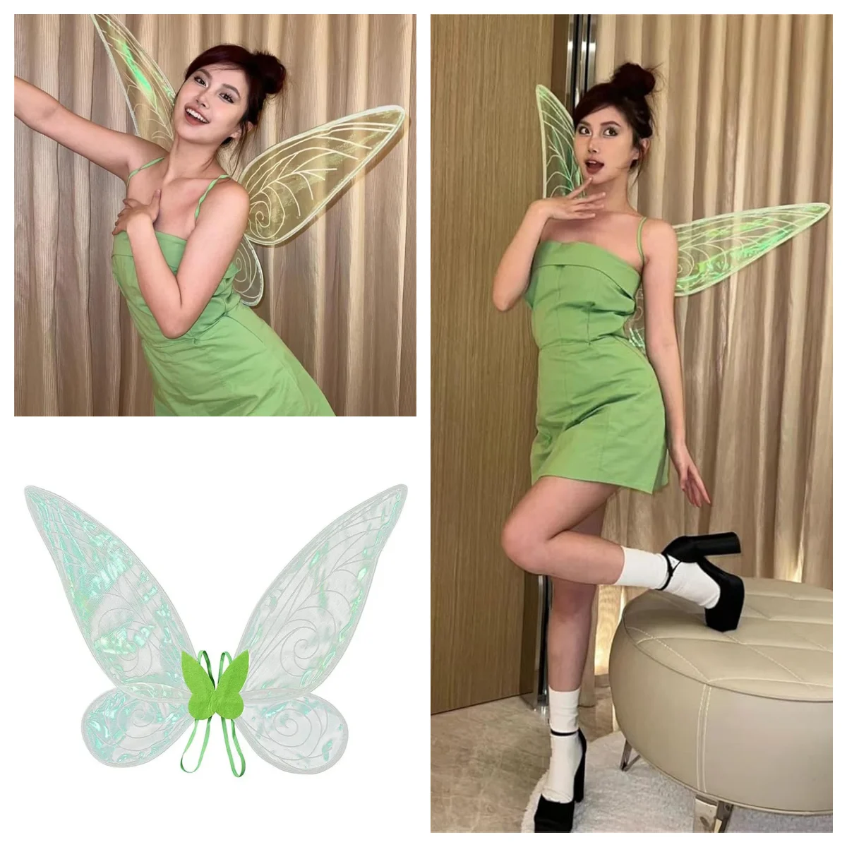 Women Girls Butterfly Fairy Wings Sparkle Princess Angel Costume Accessories For Halloween Cosplay Party Dress Up Props