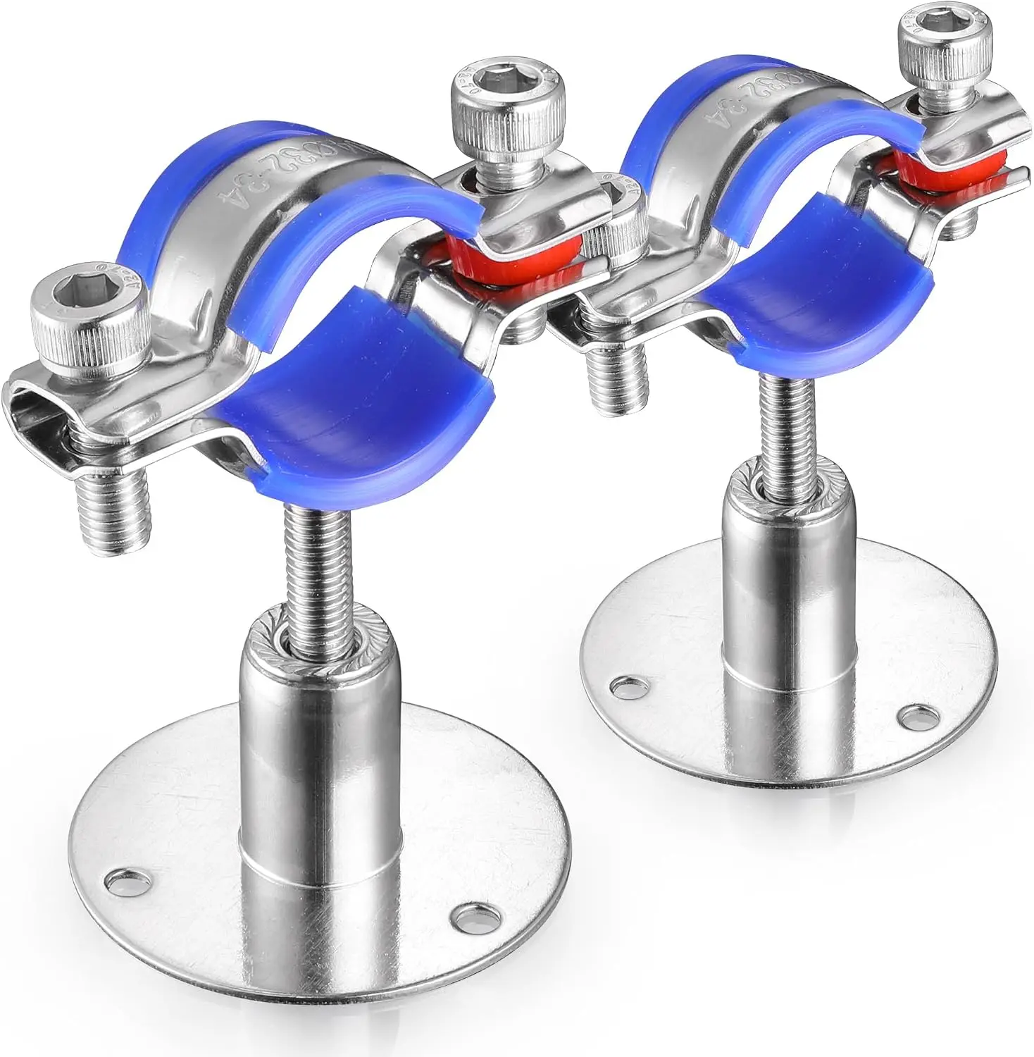 2pcs 50-100mm Adjustable Rod Fit 15-108mm OD Tube 304 Stainless Ceiling Pipe Hanger Bracket Clamp Support Clip With Base Plate