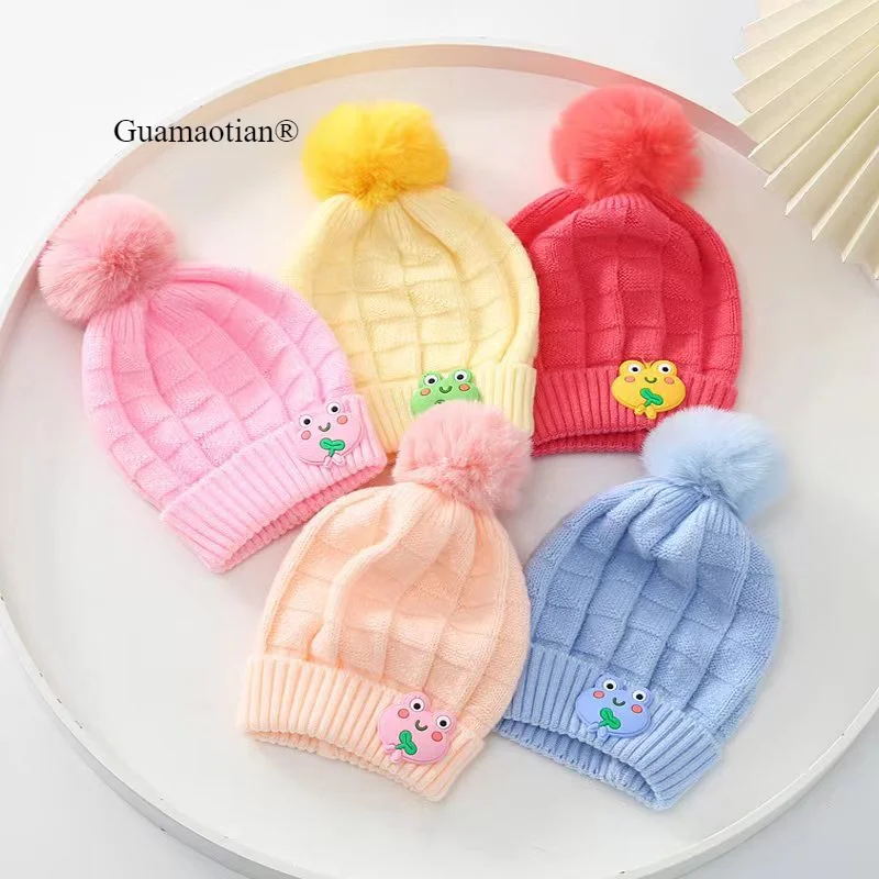 5 Colors Winter Cute Cartoon Frog Newborn Baby Hats Infant Girls Knitted Hat Boys Warm Wool Cap Headwear Accessories 0-8M