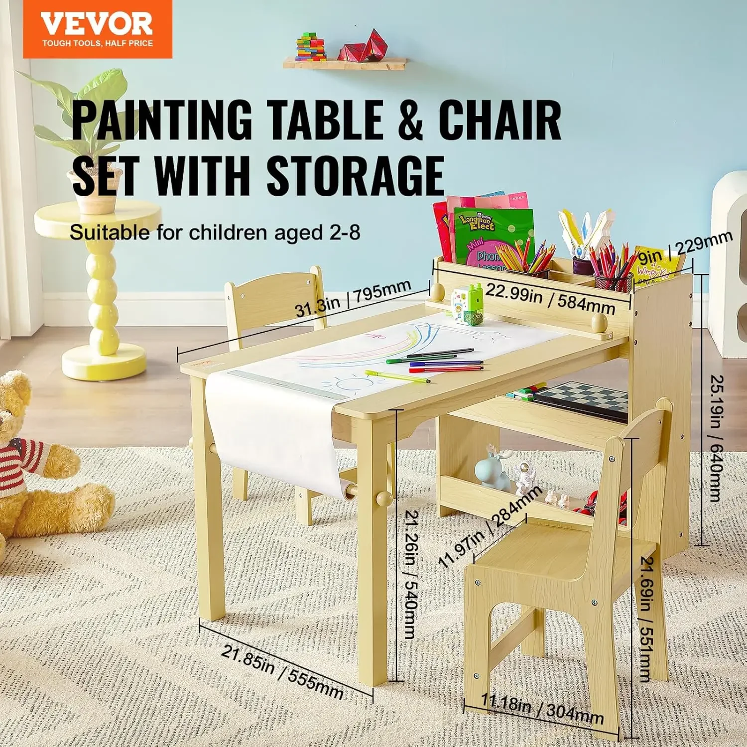 Kids Table and Chairs, Toddle Table and Chairs Activity Play Table, Multifuntional Table Set for Kids (Kids Art Table)