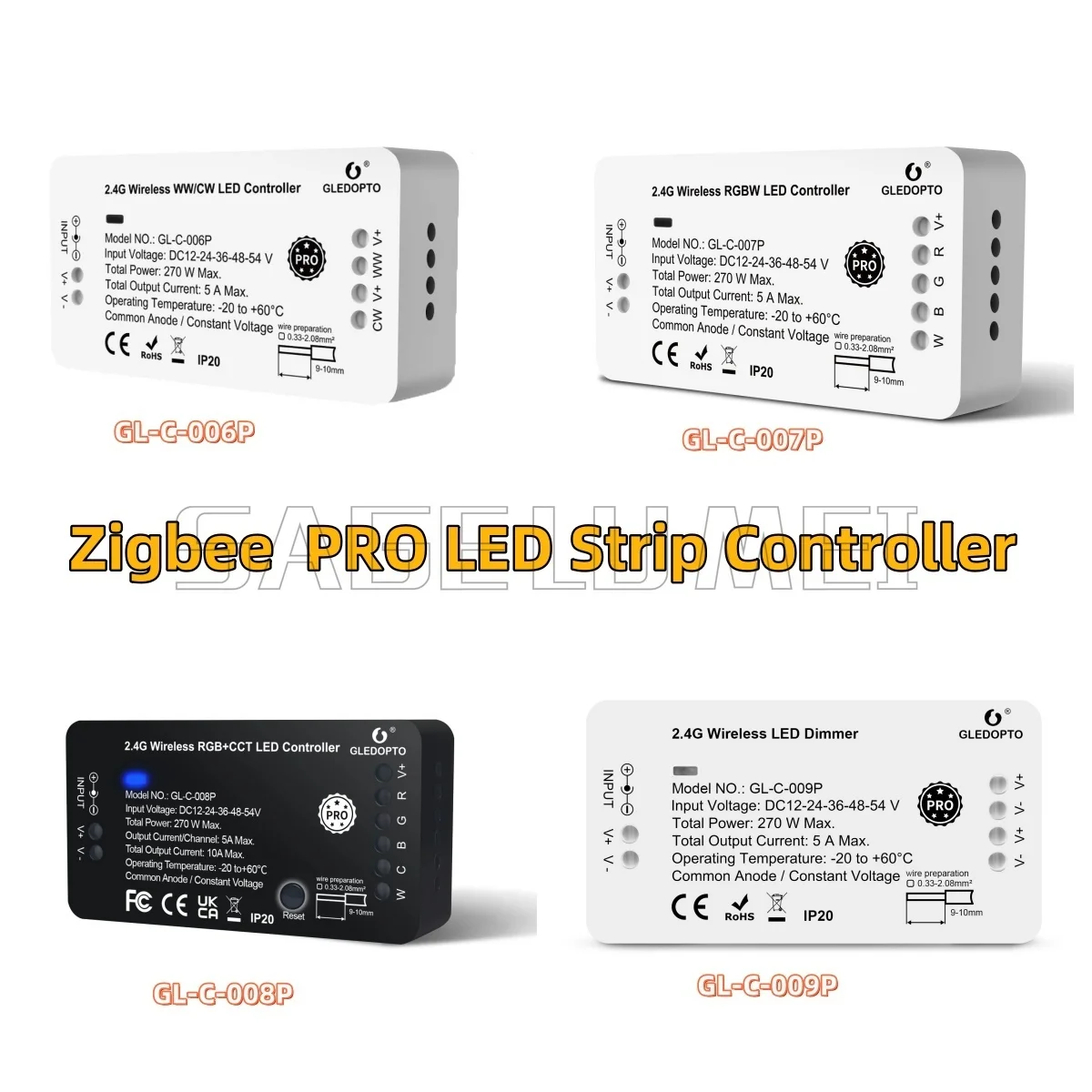 Smart LED Strip Zigbee 3.0 Controller GLEDOPTO RGBCCT Pro Compatible with Hub Tuya SmartThings App 2.4G RF Remote Control Voice
