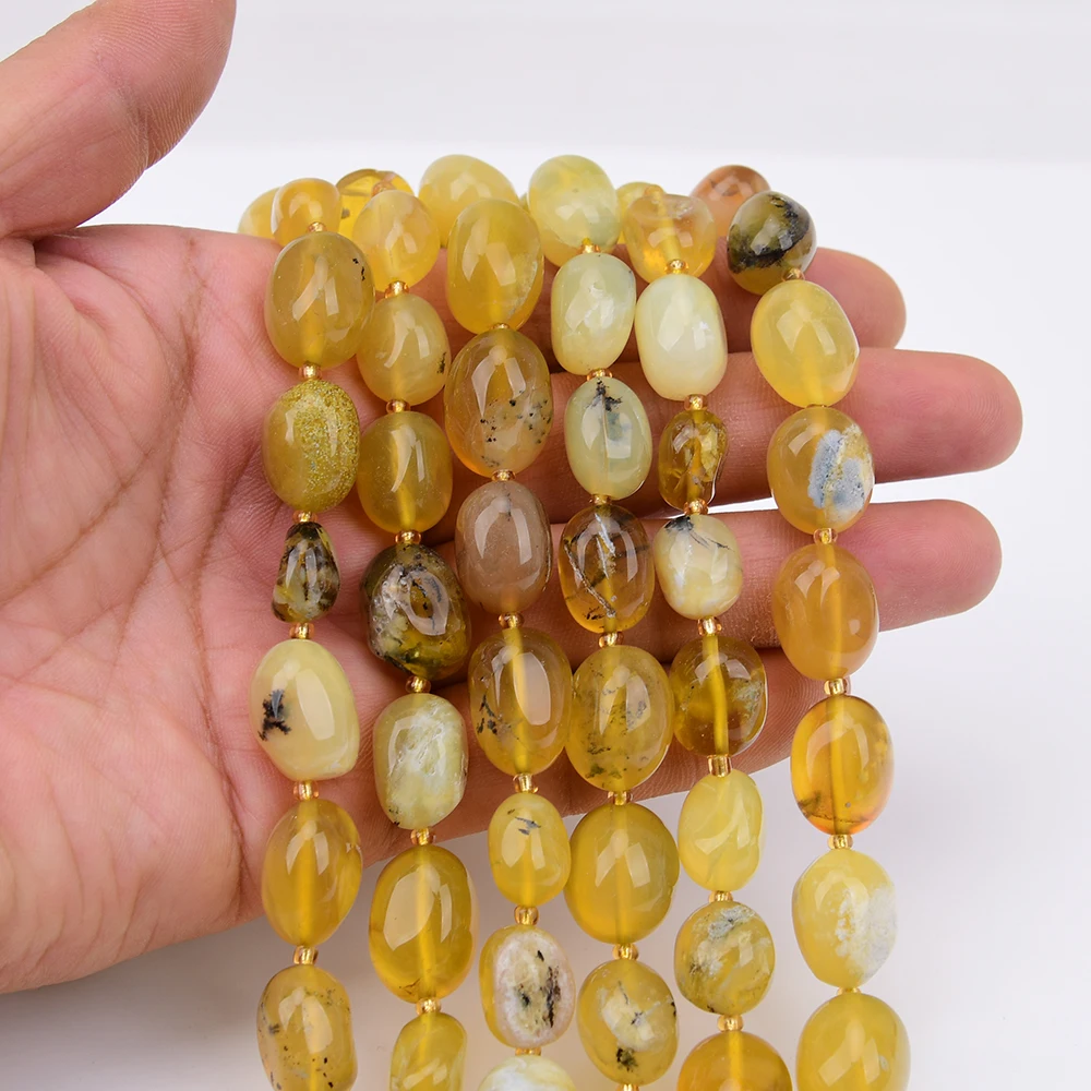 APDGG 2 Strands Natural Yellow Opal Smooth Irregular Nugget Loose Beads 15.5'' Jewelry Making Accessories