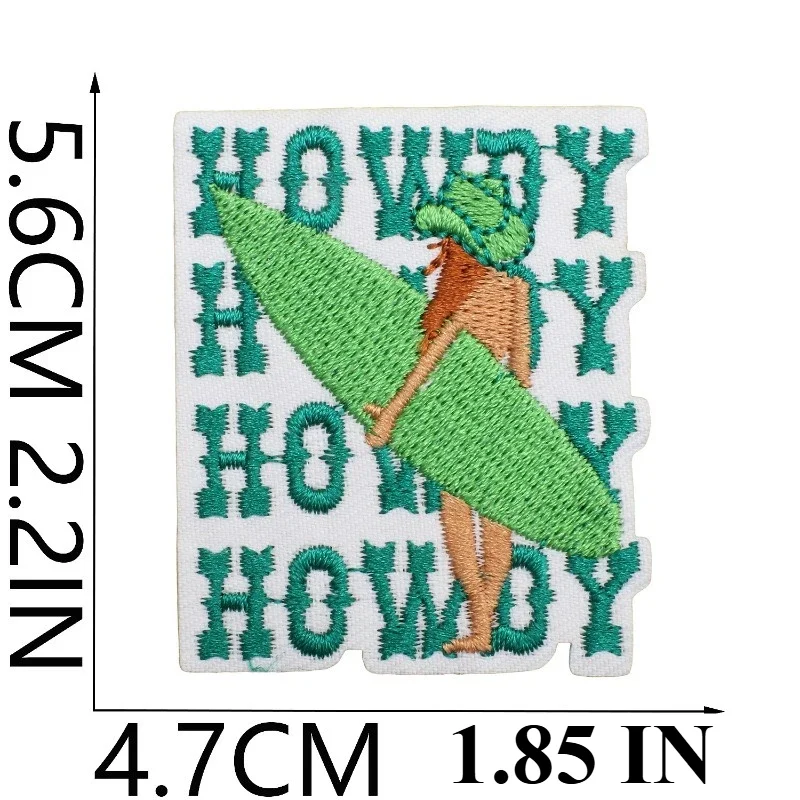 Green Theme Embroidered Cloth Sticker Summer Surf Girl Patch Sticker Bag Decoration Denim Crab Embroidery Label Ironing