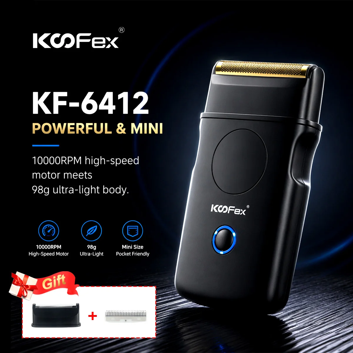 KF-6412 10000RPM Folienrasierer Professioneller Mini-Kantenrasierer Titan-Folienklinge Bart- und Haarschneider USB für Männer mit Extra-Folie