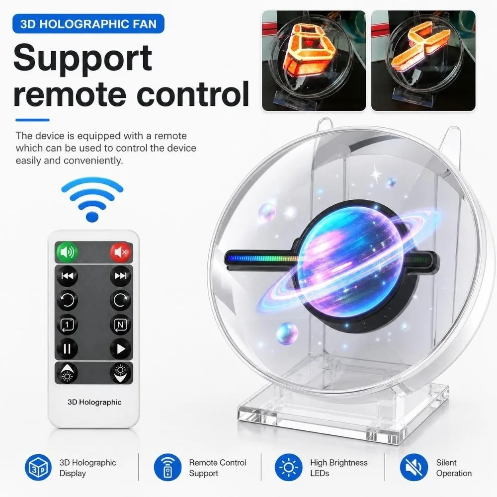 Diameter 12CM 3D Holographic Fan Mini SD Card Support 3D Hologram Projector with Stand Music Player Function
