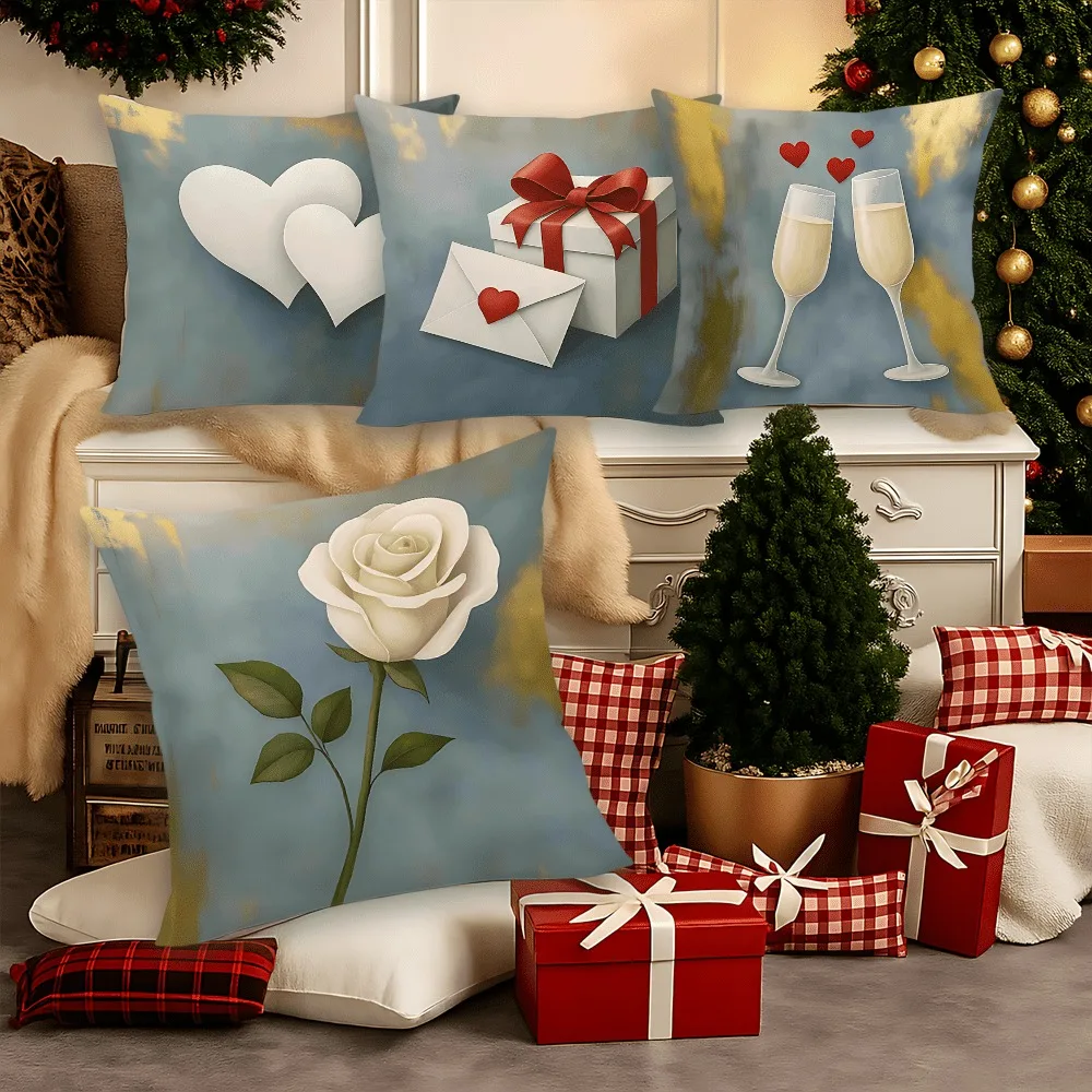 

Элегантные наволочки с праздничной тематикой: белая роза и шампанское, наволочки для домашнего декора