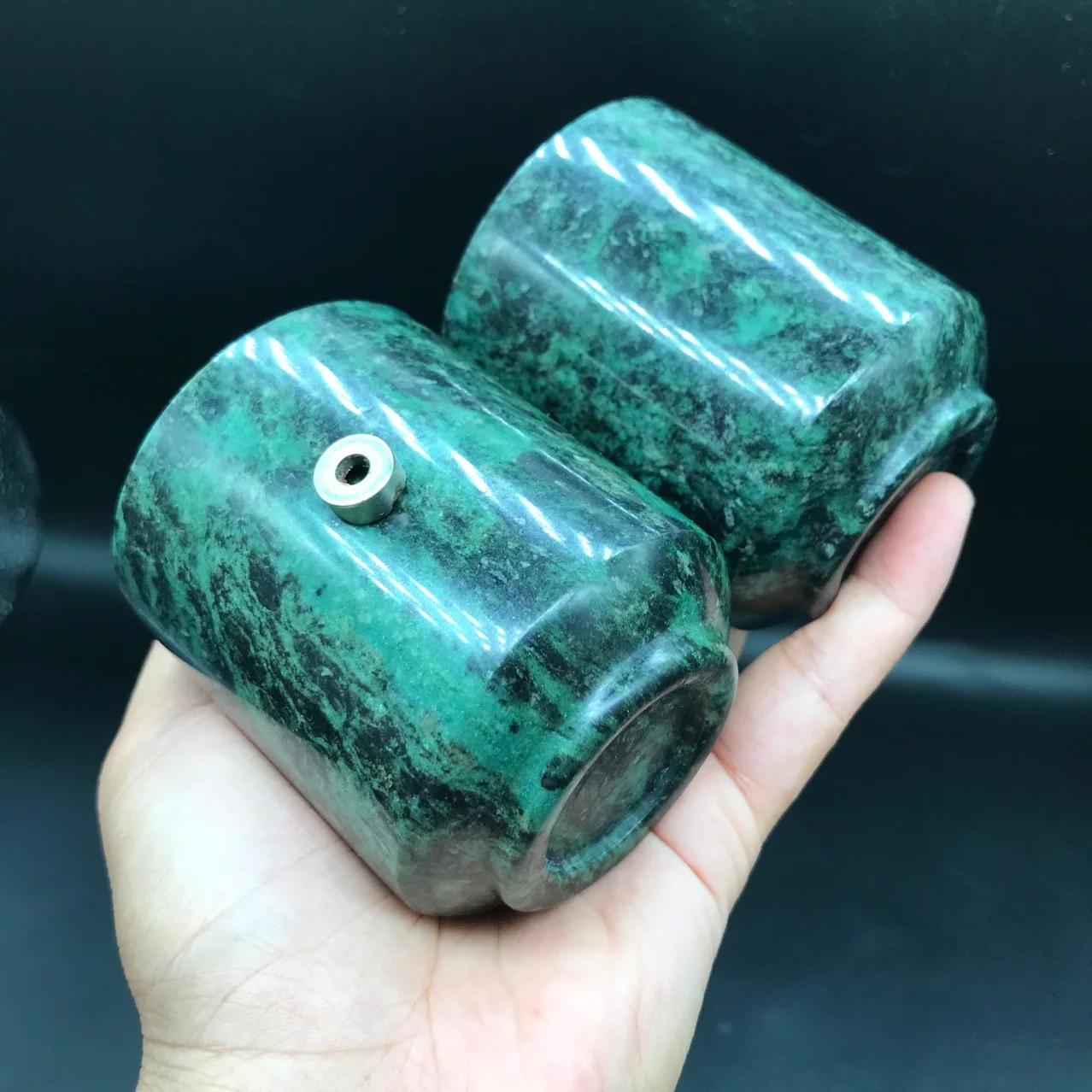 Dark Green Jade Teacups Health Gongfu Teaware Healing Magnetic Stone Straight Cup Genuine Chinese Jades Kung Fu Teaset