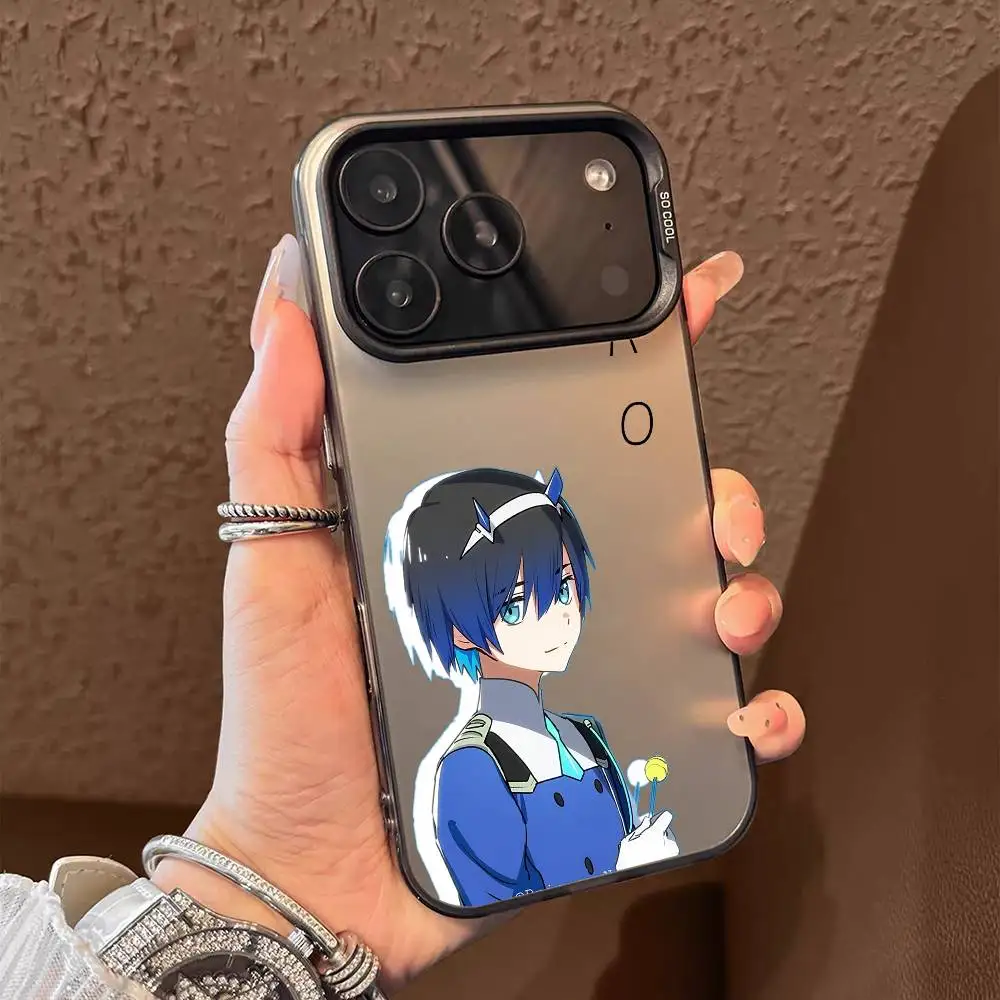 Anime d-darling no franxxs caso de telefone para iphone 17 16 15 14 13 12 11 pro max ar multicolorido fosco laser aurora funda