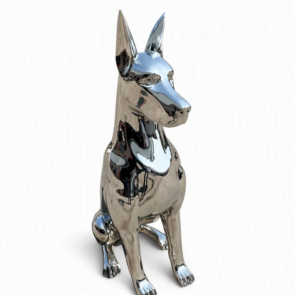 Mirror Stainless Steel Doberman Metal Sculpture Large Outdoor Animal Custom Metal Sculpture for Luxury Hotel Garden Decoration