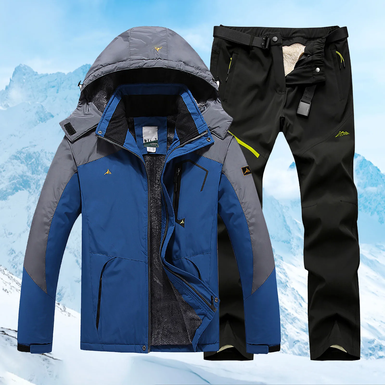 Herren Dicker Fleece-Gefütterter Taktischer Zweiteiler Winddicht Wasserdicht Warm Winter Reit- und Bergsteiger-Outdoor-Bekleidungsset für Männer – Detail 4