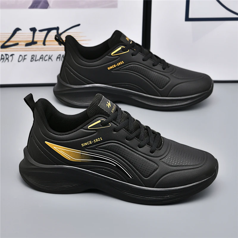 

2026 Men Waterproof Sneakers Non-slip Casual Sports Shoes Black Gold Fashion Walking Footwear