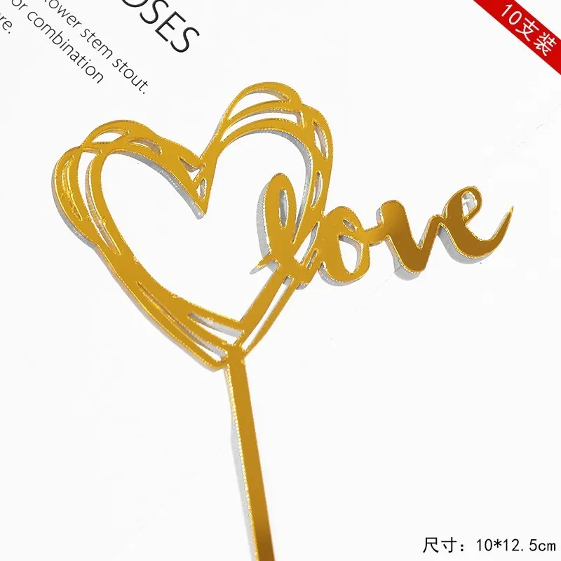 10pcs Love Happy Birthday Cake Toppers Gold Acrylic Valentine's Day Party Cake Topper for Wedding Anniversary Dessert Decoration - Image 3