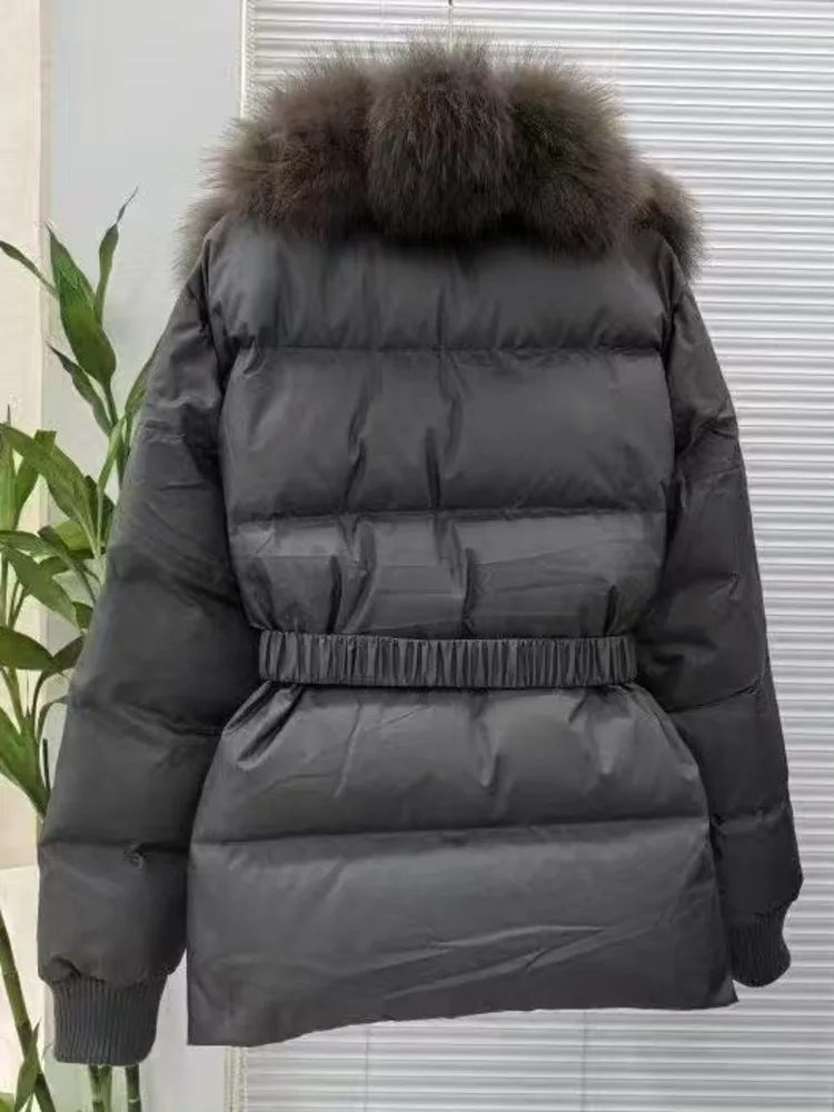 ZMEENNA Piumino nero elegante da donna con soffice collo in pelliccia sintetica Capispalla invernale elegante e caldo ZM3893