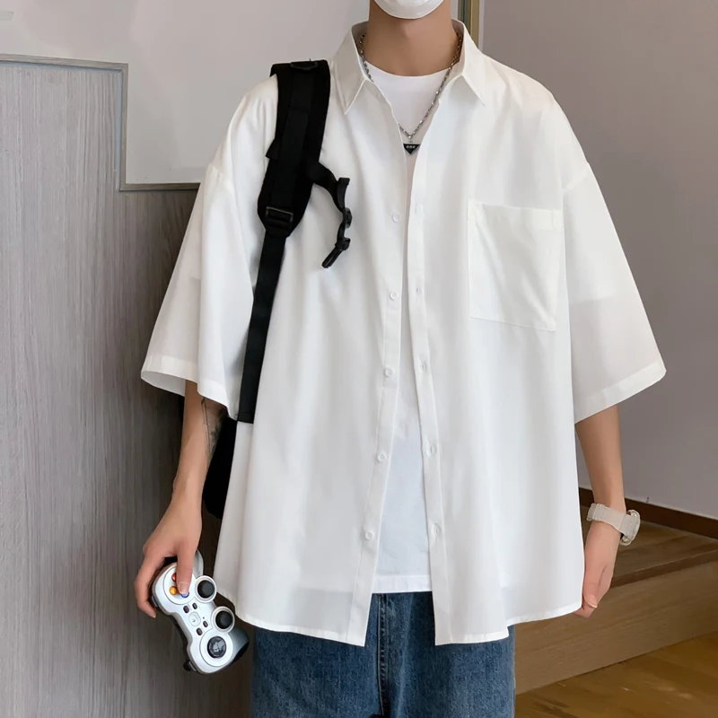 LAPPSTER Ice Solid Korean Pockets Shirts Blouses 2023 Summer Smooth Short Sleeve Shirt Japanese Streetwear Oversize Cargo Shirts