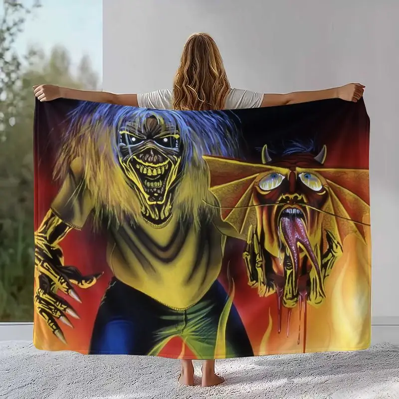 Eddie I-Iron M-Maiden Cartoon Sign Flannel Throw Blanket,Cozy Warm Blanket for Bed,Sofa,Living Room,Picnic,Camping,Home Décor