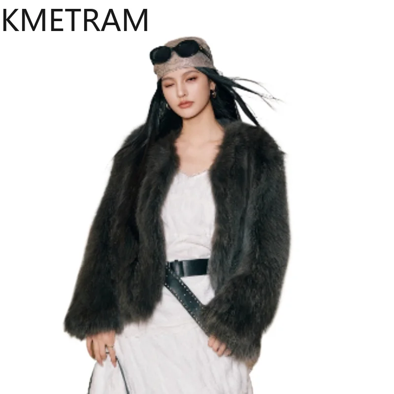 

KMETRAM 100% Fox Fur Jacket Woman High Quality V-neck Real Fur Coat 2025 New Arrivals Winter Coats Women Clothing шуба женская
