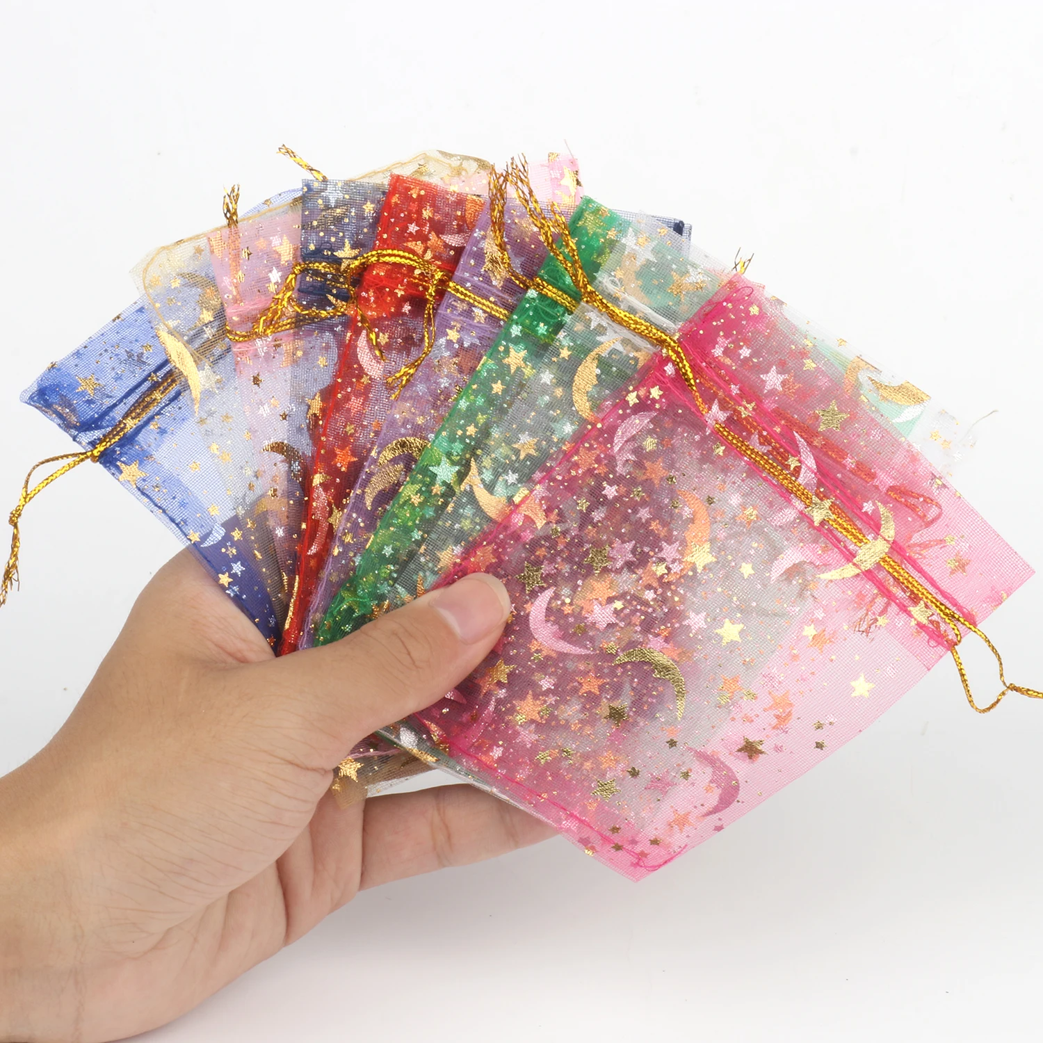 50pcs/lot 7x9cm 9x12cm Heart Star Organza Jewelry Packaging Pouches Bags Christmas Drawstring Bag For Wedding Gift Jewelry Pouch