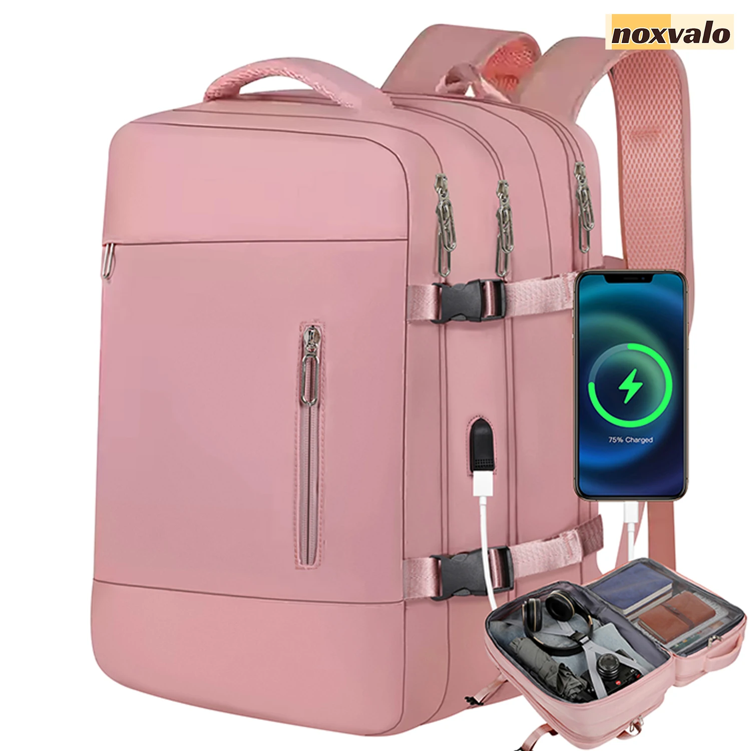 Noxvalo-mochila de viaje para hombre, Maleta, bolsa de cabina, 18 pulgadas, 40L, avión, bolsa de viaje, portátil, mochila de transporte para campamento escolar