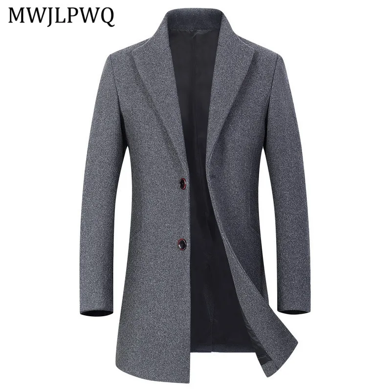 

MWJLPWQ 2025 Autumn Winter Men's Mid-length Trench Single Breasted Casual Turn-down Collar Solid Color Slim Fit Wool Coat 11323