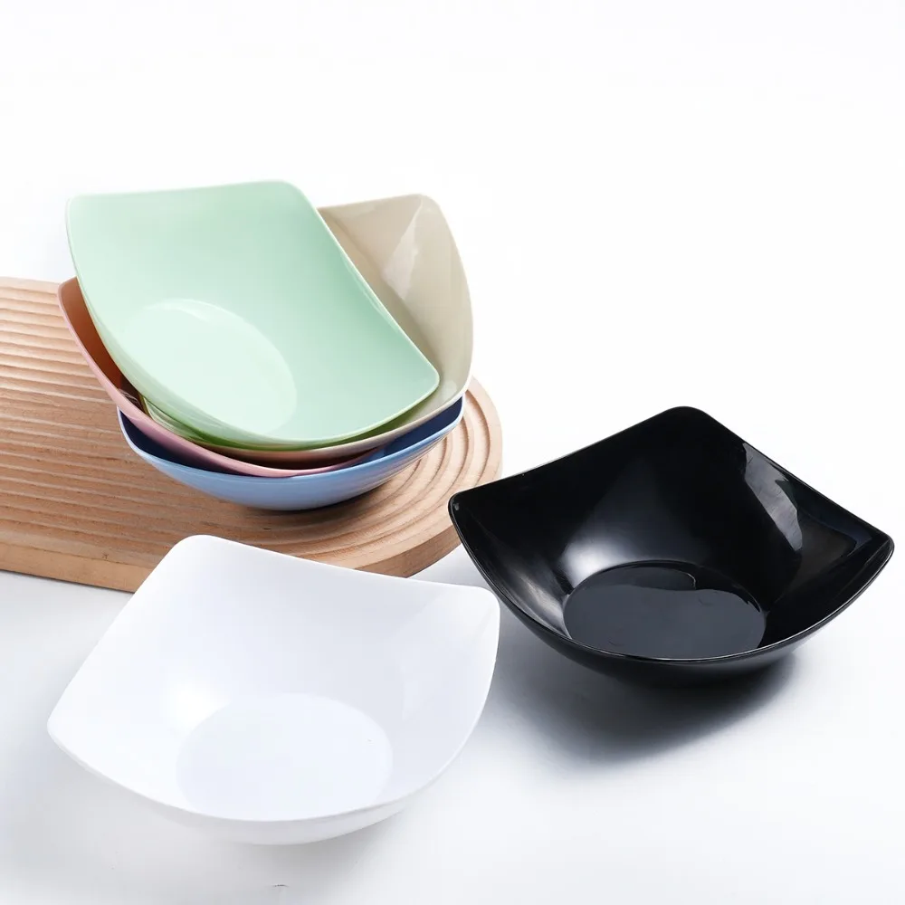 10pcs Plastic Square Salad Plate Heat-resistant Solid Color Soup Bowl Stackable Microwave-safe Snack Dish Restaurant