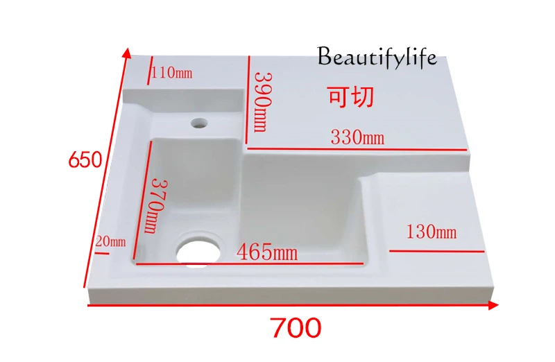 Corner cutting balcony laundry basin integrated countertop quartz stone sink with washboard basin