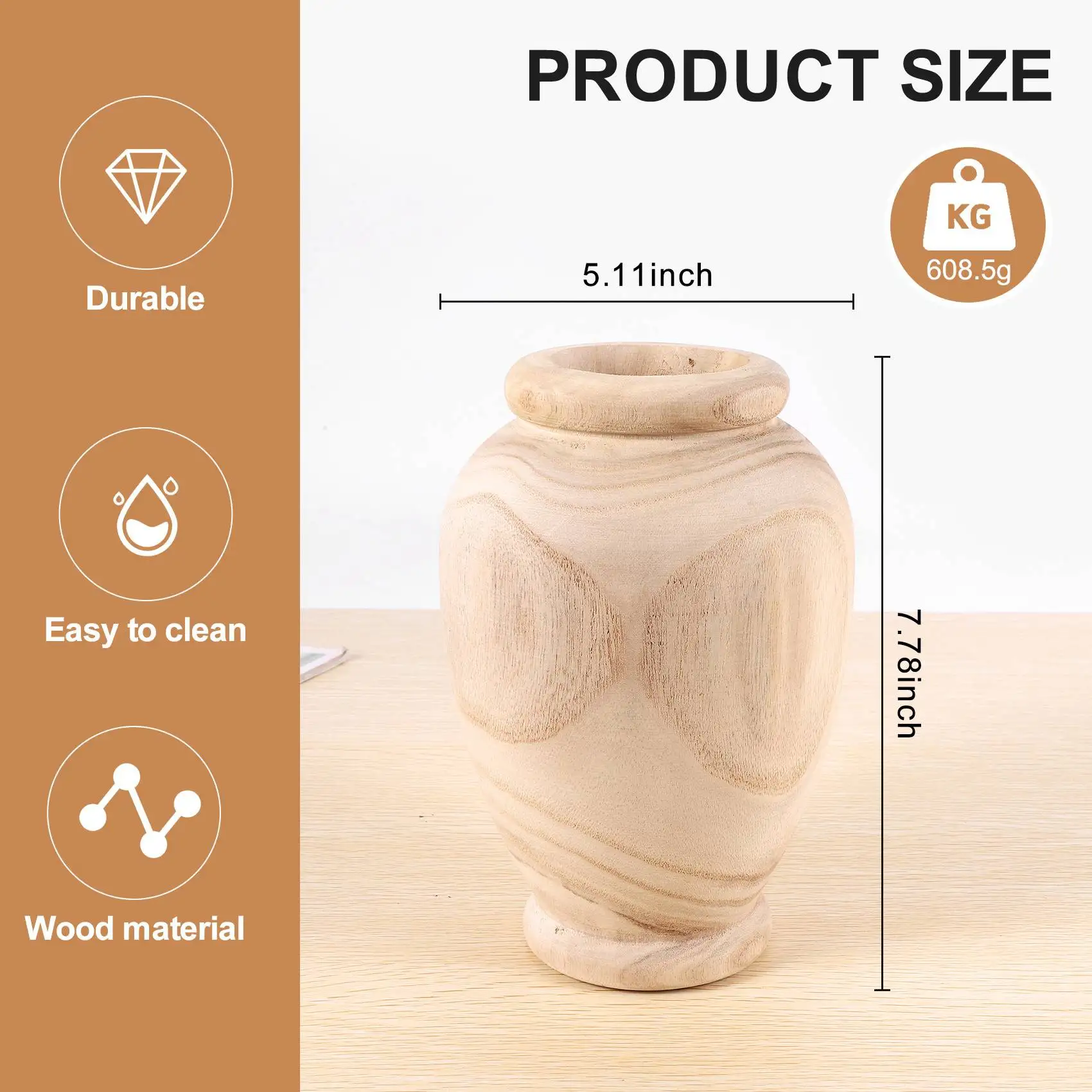 Wooden Vase Decoration Living Room Table Solid Wood Ware Flower Bottle Ornament Home Decoration-A68E