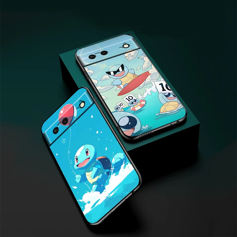 Pokemon Johnny Turtle Cute For Google Pixel 9 8 7A 7 6A 6 5A 5 4 4A XL 5G Black Silicon Shockproof Shell Soft Phone Case