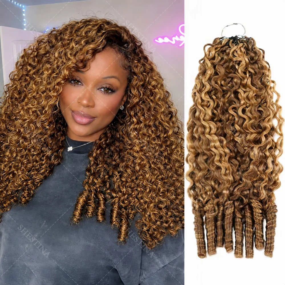 

Unprocessed Miracle Knots Feather Crochet Human Hair Pre-Separated Knotless Ombre Blonde Highlight Burmese Curly Bulk Human Hair