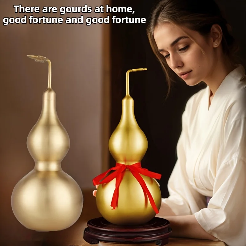 1pc Brass Gourd Figurine - Rotatable Lid, Feng Shui Decorative Collectible for Prosperity and Longevity, Home, Office Desk Decor