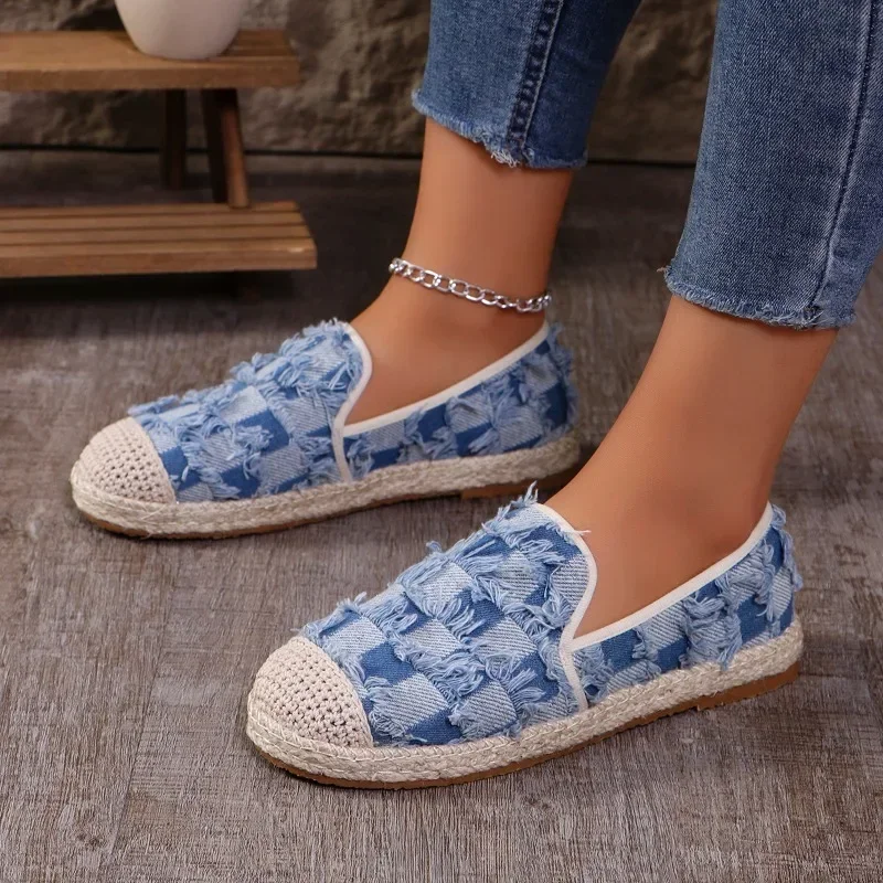 Flat bottomed women's shoes 2024summer new one-piece fabric shoes fashionable linen breathable couple casual women's shoes