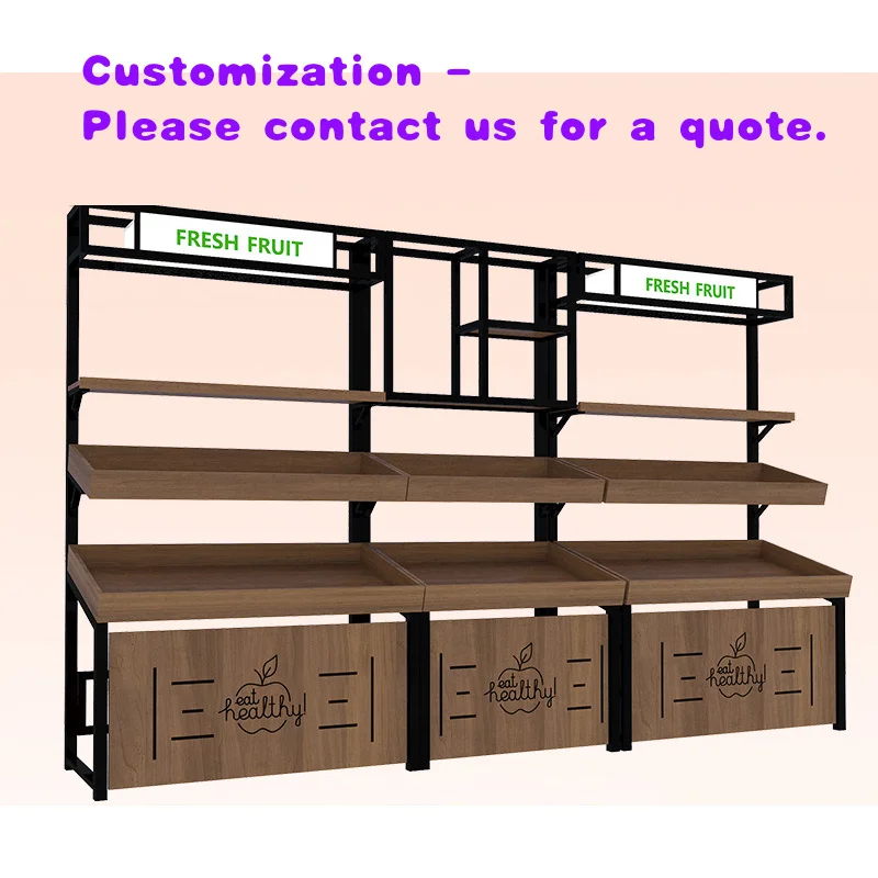custom.Fruit Shop Display Rack Wooden Fruit Shelf Steel Wood Double-layer Single-sided Supermarket Display Cabinet Manufac