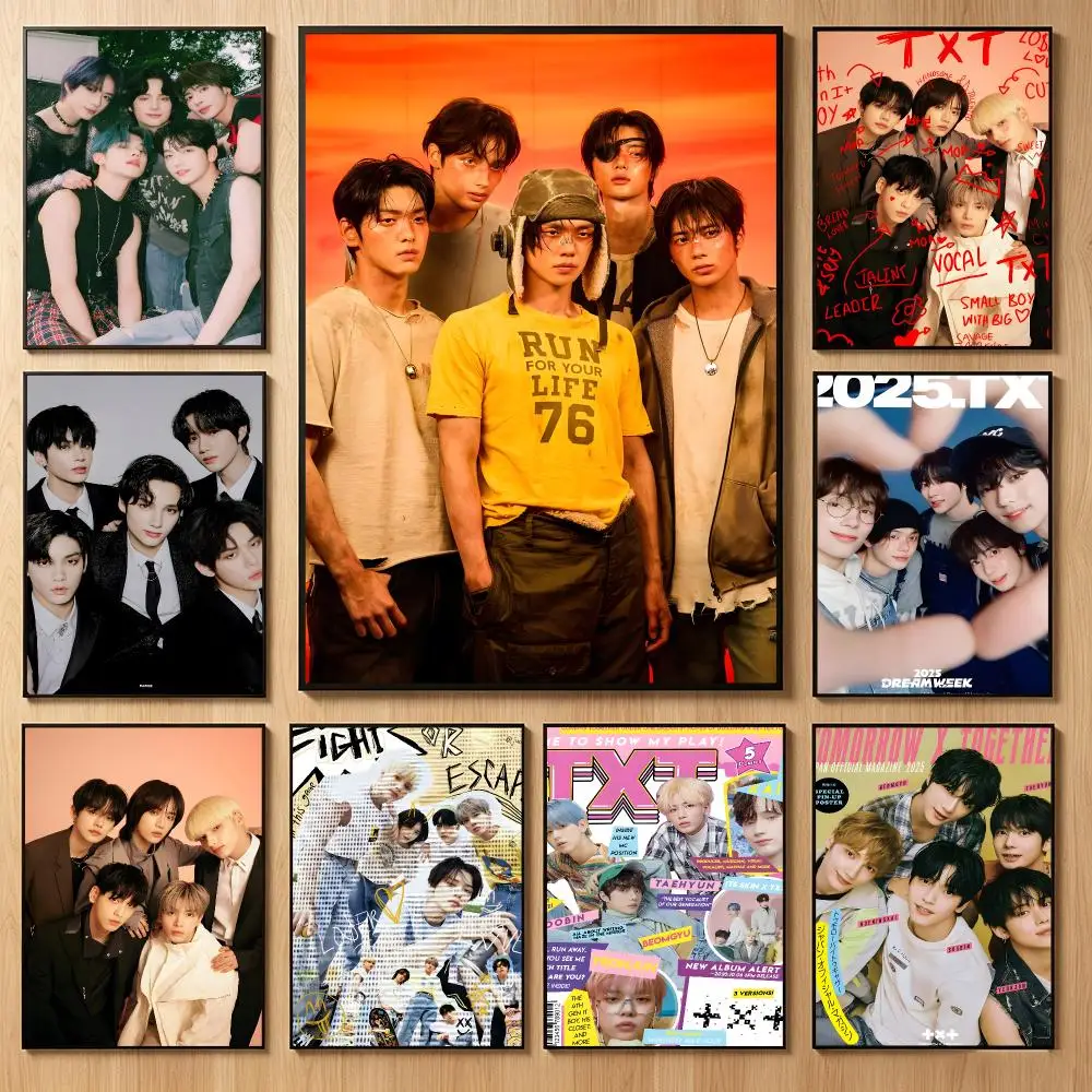 Dynamic Kpop Band T-TXT Poster Classic Self-Adhesive PP Wall Sticker for Living Room Bar Decor Gift