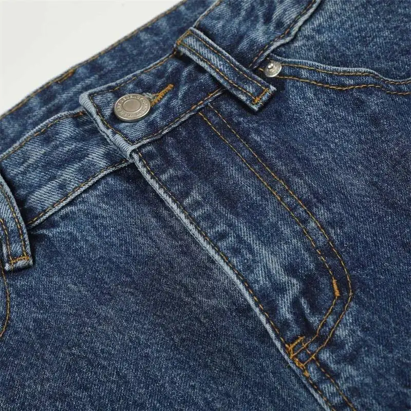 Blue Vintage Washed Straight Leg Denim Jeans For Men Women High Waist Loose Wide Leg Casual Daily Clean Fit Trousers BKIO