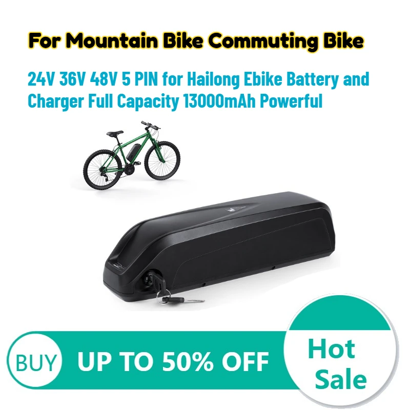 24V 36V 48V 5 PIN for Hailong Ebike Battery and Charger Full Capacity 13000mAh Powerful for Mountain Bike Commuting Bike